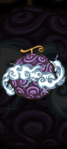 an image of a purple ball with white swirls on it and a gold hook in the middle