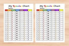 two printable calendars with the names and numbers for each month