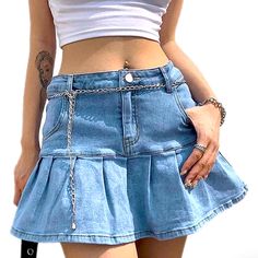 Nice, Fitted, Mini Jean Skirt With Built In Shorts Underneath, In Great Condition Only Tried On Never Worn But Tags Or Not Attached Y2k Jeans Skirt, Thift Store, Thrift Wishlist, Denim Pleated Skirt, Pleated Denim Skirt, Skirt Streetwear, Short Jean Skirt, Stile Preppy, Pleated Denim