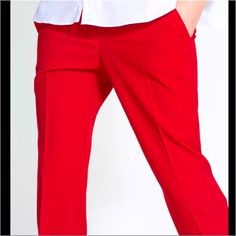 Zara Red Ankle Pants As Seen On Actress Priyanka Chopra Middle Pleated Supper Flattering & Comfortable Size: Small Red Fitted Dress Pants For Business Casual, Fitted Red Dress Pants For Business Casual, Elegant Fitted Red Dress Pants, Red Stretch Pants For Office, Red Straight Leg Bottoms For Business Casual, Red Straight Leg Dress Pants For Formal Occasions, Chic Red Fitted Dress Pants, Red Elegant Business Casual Bottoms, Elegant Red Business Casual Bottoms