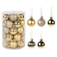 christmas ornament ornaments in a clear box with gold and silver baubles