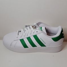 "Brand New" Adidas Superstar Xlg If8069 Color:White Green Upper Material: Leather Made In Indonesia Adidas Superstar Green, Jordan 1 Gym Red, Jordan 1 Royal Blue, Adidas Super Star, Red Trainers, Adidas Super, Spring Sunshine, Nike Zoom Kobe, Adidas Shoes Mens