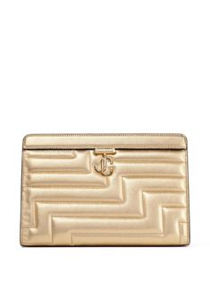 gold-tone lambskin quilted metallic finish logo plaque logo patch to the rear internal card slot Quilted Pouch, Gold Clutch Bag, Jimmy Choo Gold, Gold Bag, Gold Light, Quilted Bag, Wallet Chain, The Pouch, Quilted Leather