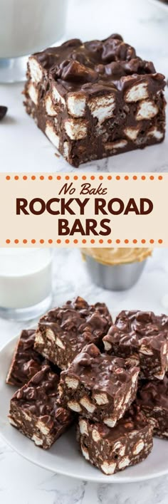 rocky road bars on a plate with chocolate and marshmallows