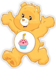 a brown teddy bear holding a cupcake with a candle on it