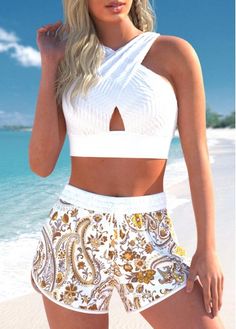 Color:White;Size:S;Size:M;Size:XL;Bra Style:Padded;Support:Wire Free;Pad Style:Removable;Strap Style:Adjustable;Package Contents:1 X Bra , 1 X Shorts;Occasion:Sport; Swimsuits Women, Sport Clothes, White Tankini, Swim Shorts Women, Trendy Swimsuits, Shorts Outfits Women, Cute Swimsuits, Beachwear For Women, Bra Styles