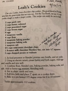 an open recipe book with instructions on how to make cookies