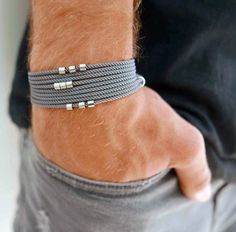 "Men's Bracelet - Men's Wrap Bracelet - Men's Vegan Bracelet - Men's Jewelry - Men's Gift - Boyfriend Gift - Husband Gift - Gift For Dad Looking for a gift for your man? You've found the perfect item for this! The simple and beautiful bracelet features gray fabric band which wrap 3 times on hand and set with stainless steel beads. Bracelet comes with 2\" (5cm) extension chain. Need a different length just write it to me in the \"message to the seller\" box of the order form. Item will arrive in Cross Pendant Men, Mens Chain Bracelet, Mens Cross Necklace, Mens Gold Bracelets