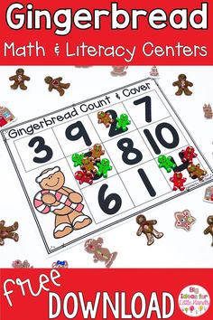 gingerbread math and library centers with gingerbreads on the cover for free printable