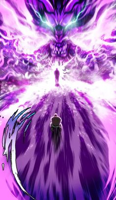 an anime scene with purple and white colors