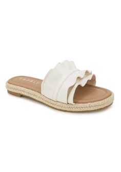 PRICES MAY VARY. Ruffled accents Synthetic Upper Soft padded insole White Sandals Wedding, Dress Sandals Flat, Church's Shoes, Dress Up Shoes, Boho Shoes, Fashion Slides, Nice Sandals, Dr Shoes, Dressy Sandals