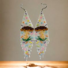 the beaded earrings are decorated with colorful beads