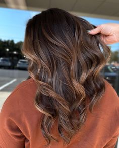 Brown Hair With Carnal Highlights, Full Brown Balayage, Low Maintenance Caramel Balayage, Brunette Balayage Hair Chestnut, Brunette W Caramel Highlights, Medium Length Hair With Layers Brunette Balayage, Cocoa Brown Hair With Highlights, Partial Caramel Balayage, Honey Brown Babylights