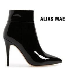 New In Box Alias Mae Tally Patent Leather Ankle Boot Bootie Size 39 The Rich Look Of Patent Leather Shines On A Pointy-Toe Bootie With A Minimalist Design That Works With Practically Everything In Your Closet. 4" Heel 4" Shaft Side Zip Closure Cushioned Footbed Leather Upper And Lining Jordan Boots, Black Patent Leather Shoes, Alias Mae, Snakeskin Boots, Grey Heels, Brown Leather Ankle Boots, Patent Heels, Western Booties, Pointed Toe Boots