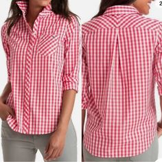 Vineyard Vines Check/Plaid Button Shirt Blouse Relaxed Coral Pink Refreshing; Gingham Gears Up For A Relaxed, Casual Day In Our Women's Button-Up Shirt That's Comfy, Light, And Breathable. Fabrics: 100% Cotton Features: Comfy, Light And Breathable A Casual Button-Up With Concealed Buttons, Two-Button Barrel Cuff And One-Button Sleeve Placket Spread Collar Bias Gingham At Chest Placket, Yoke, And Cuffs Preppy Plaid Top With Button Closure, Gingham Cotton Blouse With Buttons, Casual Gingham Blouse With Button Closure, Casual Gingham Top With Button Closure, Casual Gingham Tops With Buttons, Sleeve Placket, Button Down Blouse, Coral Pink, Button Shirt