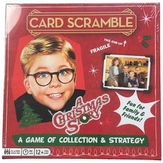 a christmas story card game with an image of a young boy wearing glasses and smiling