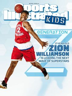 an advertisement for sports illustrated kids'generation featuring a basketball player in red and white