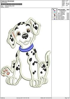 a dog with a blue collar is shown in the embroidery design software program, which shows how to draw a dalmatian puppy