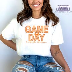 Tennessee Football Shirt | Tennessee Orange Shirt | Knoxville Game Day Sweatshirt | Vintage Tee | Knoxville Game Day Shirt | Game Day Vibes Elevate your game day experience with our Tennessee Game Day T-Shirt, perfect for every Tennessee football fan. This stylish Tennessee Vols shirt showcases your pride for the Tennessee Volunteers in a comfortable and trendy design that is great for cheering on your team in style. Whether you're attending a game in Knoxville or watching from home, this vintage Tennessee t-shirt is an ideal choice for sports moms and football lovers alike. It makes a thoughtful gift for her, whether it's for a birthday or just to show appreciation. Show your loyalty to the Tennessee Titans and embrace your gameday spirit with this must-have Tennessee fan shirt! Comfort C Tennessee Vols Shirts Vinyl, University Of Tennessee Shirts, Tennessee Vols Shirts, Tennessee Vols Apparel, Orange Short Sleeve T-shirt For Game Day, Vintage Tennessee Vols Shirt, Alabama Shirt, Lsu Shirt, Vintage Tennessee