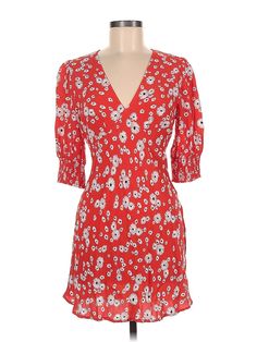 RIXO for Target Casual Dress Size: 6 Red Dresses - used. 100% Rayon, V-Neck, Short, 3/4 Sleeve | RIXO for Target Casual Dress: Red Dresses - Used - Size 6 Red Casual Dress, Red Floral Dress, Red Dresses, Floral Dresses, Dress Red, Red Floral, Floral Motif, Casual Dresses For Women, Red Dress