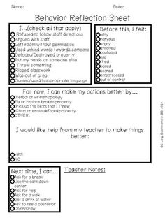 the behavior sheet for students to use in their writing and reading skills, including an interactive activity