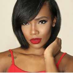 Bob Cut Wigs, Peinados Fáciles Para Cabello Corto, Bob Hair, Penteado Cabelo Curto, Relaxed Hair, Box Braids Hairstyles, Red Lipstick, Black Girls Hairstyles, Bob Hairstyles