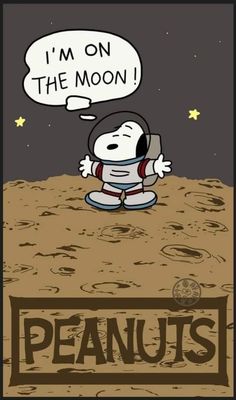 an image of peanuts saying i'm on the moon with a cartoon character above it