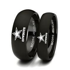 ************ANY TEAM************ 2 Piece Couple Set 8mm & 6mm Black Tungsten Bands with Domed Edge NFL Football Dallas Cowboys Logo Laser Engraved Ring Dallas Cowboys Wedding, Dallas Cowboys Jewelry, Dallas Cowboys Rings, Dallas Cowboys Shoes, Dallas Cowboys Outfits, Football Rings, Dallas Cowboys Gifts, Cowboy Jewelry, Basketball Ring