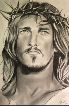 a drawing of jesus with crown of thorns on his head