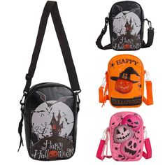 Product Description Specifications: Material: PU Optional Color: Black – Bat & Castle, Pink - Skull, Orange - Pumpkin Size: 12*22*8cm / 4.7*8.7*3.1in Strap max length: 115cm / 45.3in Style: Halloween Occasion: Halloween holiday, daily, etc.   Features: • Stylish Halloween Shoulder Bag: This stylish Halloween hand bag is a great addition to your Halloween costume for giving you a fantastic eye-catching Halloween look. · Soft & Comfortable PU Leather Material: The shoulder bag is made of soft and comfortable PU leather material and lined with strong polyester fabric for a great durability. · Lovely Halloween Symbol Print: There is lovely Halloween-themed picture printed on the bag, making the bag stylish and fun. • Comfortably Hold Your Essentials: The purse has a roomy pocket that can comfo Black Halloween Gift Bag, Black Crossbody Bag For Halloween, Novelty Black Bags For Halloween, Novelty Black Halloween Bags, Black Rectangular Shoulder Bag For Halloween, Black Halloween Rectangular Shoulder Bag, Halloween Symbols, Pink Skull, Orange Pumpkin