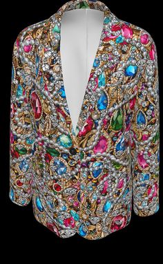 Women's Jeweled gemstone Blazer - Rainbow Crystal Pearl Chains Print Blazer - Fashion Chic Statement Piece Elevate your wardrobe with this stunning jeweled gemstone blazer! Featuring a captivating rainbow crystal print design, this blazer is a true statement piece. Perfect for special occasions or everyday wear, this blazer will add a touch of glamour to any outfit. Key Features: Jeweled gemstone design Crystal print Pearled chains print Flat lapel collar Long sleeves Two pockets Regular fit Fab Elegant Multicolor Formal Blazer, Elegant Multicolor Party Blazer, Chain Blazer, Crystal Print, Crystal Party, Pearl Chains, Crystals Print, Blazer Women, Rainbow Crystal