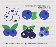 blueberries with leaves and berries cut files for svg, png, dxf