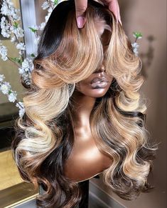 Blonde With Black, Wavy Human Hair Wigs, Wigs Body Wave, Natural Braided Hairstyles, Fire Hair, Vanity Art, Princess Hair, Long Curly Wig