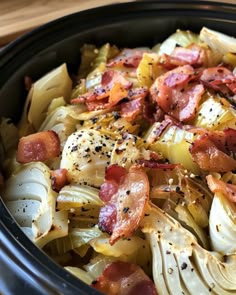 the food is prepared and ready to be cooked in the crock pot for consumption