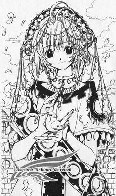 a drawing of a girl with long hair and big eyes, holding scissors in her hands