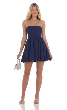 Strapless Bubble Dress in Indigo | LUCY IN THE SKY Dresses For Bat Mitzvah Guest, Blue Semi Formal Dresses Short, Navy Hoco Dress, Navy Blue Hoco Dress, Semi Formal Dresses Short, Navy Blue Homecoming Dresses, 8th Grade Dance Dresses, Winter Dance Dresses, Blue Hoco Dress