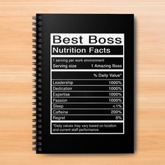 a notebook with the text best boss nutrition fact on it, sitting on top of a wooden table