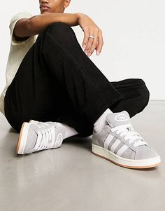 adidas Originals Campus 00s sneakers in gray and white | ASOS Gray Adidas Skate Shoes For Streetwear, Gray High-top Sneakers With Gum Sole For Sports, Gray Adidas High-top Sneakers, Gray High-top Sporty Skate Shoes, Sporty Gray High-top Skate Shoes, Campus 00s Outfit, City Break Outfit, Nike Air Max Jordan, Campus Outfit