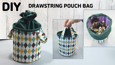 the instructions for how to make a drawstring pouch bag with fabric linings