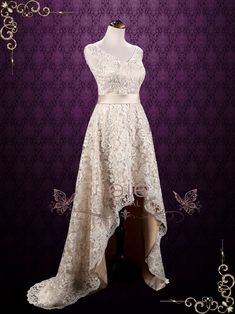 a dress on display in front of a purple background