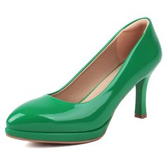 PRICES MAY VARY. [Heel Height&Color] These green heels with heel height: 3.3"/8.5cm. Classic and fashionable colors for you to choose. Size range from size 6 to size 10. [Leather Material] The vintage green heels for women featuring faux glossy patent leather upper material, with soft inner lining, the rubber sole material and the breathable cushioned footbed help you easy to wear for a long time. [Style&Closure] Simple solid green shoes for women with pointed toe suitable for various foot types Heels To Wear With Emerald Dress, Shoes That Go With Emrald Green, Accessories For Emerald Green Dress Shoes, Emerald Green Weddinh Shoes, Green Heels With Deep Heel Cup For Formal Occasions, Green High Heel Court Shoes For Spring, Green Round Toe Heels For Office, Green Pointed Toe Heels For Office, Green High Heel Court Shoes With 4-inch Heel