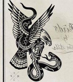 a tattoo design with an eagle and snake on it