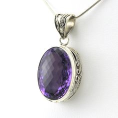 Sterling Silver Amethyst 17x24mm Oval Bali Pendant Classic Amethyst Cabochon Jewelry, Classic Oval Cabochon Amethyst Jewelry, Fine Jewelry Amethyst Oval Cabochon, Oval Cabochon Sterling Silver Gemstones, Classic Amethyst Oval Jewelry, Oval Large Pendant Fine Jewelry, Classic Oval Amethyst Jewelry, Classic Oval Shaped Amethyst Jewelry, Purple Oval Cabochon Fine Jewelry