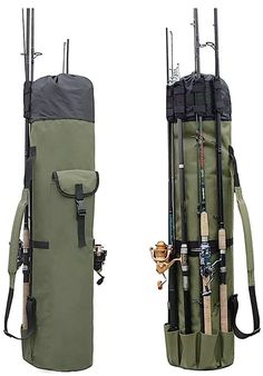 48.4 inch x 13.4 inch. Outside can hold 5 rods and reels, and a large side pocket for other fishing tools. Interior pocket offers large capacity for your fishing tackle and keep it neat and organized. Fishing Gear Organization, Fishing Rod Carrier, Fishing Organization, Fishing Rod Case, Fishing Rod Bag, Fishing Storage, Fishing Rod Storage, Fishing Tackle Bags