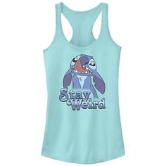 Add a magical touch to your wardrobe with this Disney's Lilo & Stitch Women's Stay Weird Stitch Racerback tank top. ©Disney FEATURES Cotton, polyester Sleeveless ScoopneckFABRIC & CARE Cotton, polyester Machine wash Imported Size: Small. Color: Cancun. Gender: female. Age Group: kids. Disney Pixar Up, Stay Weird, Plus Size Fits, Disney Lilo, Cute Swimsuits, Tank Girl, Socks And Tights, Sweaters And Jeans, Lilo And Stitch