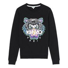 Women's KENZO Tiger Head Pattern Long Sleeves Round Neck Black Hoodie F852SW7054XA-99 Kenzo Tiger Sweatshirt, Kenzo Sweatshirt, Kenzo Clothing, Kenzo Tiger, Jersey Sweatshirt, Tiger Head, Round Neck Sweatshirts, Neck Hoodie, Stylish Sneakers