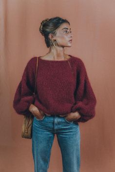 Womens Chunky Sweater, Boho Pullover, Boho Mode, Boho Sweater, Looks Street Style, Red Sweater, 가을 패션