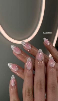 Cool Nail Inspo 2024 Almond, Aura Nail Designs Almond, Aura Valentine Nails, Short Almond Nails Aura, Almond Nails Aura Design, Aqua Nails, Classic Nails, Work Nails