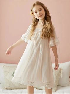 Mia Belle Girls Knee-Length Lace Nightgown | Girls Loungewear Laces Designs Pattern, Kids Pajamas Girls, Girls Nightgown, Lace Nightgown, Vintage Nightgown, Princess Girl, Home Wear, Princess Style