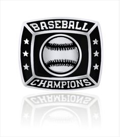 a black and white baseball championship belt buckle